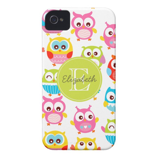 Cute Litte Owls Monogrammed Case-Mate iPhone Case (Achterkant)