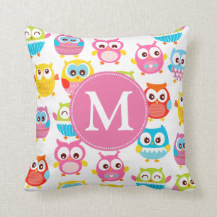 Cute Litte Owls Monogrammed Kussen