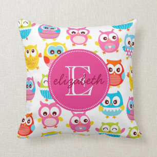 Cute Litte Owls Monogrammed Kussen