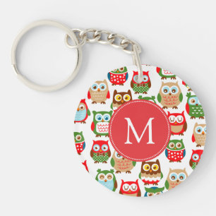 Cute Litte Owls Monogrammed Sleutelhanger