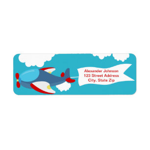 Cute Little Airplane Boy Birthday Adresetiketten Etiket