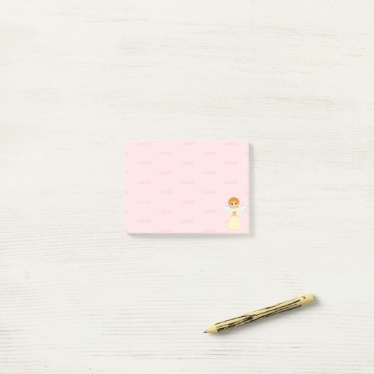 Cute Little Angel & Love Pattern op Roze Post-it® Notes (Op bureau)