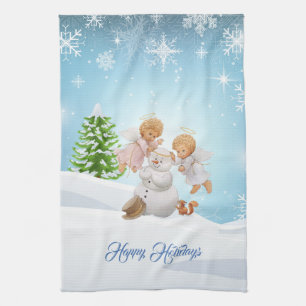 Cute Little Angels en Sneeuwman Keuken Handdoek