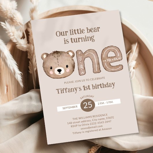 Cute Little Bear 1er Anniversaire Invitation - Neu