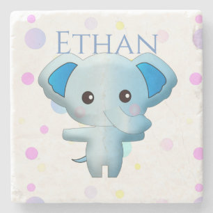 Cute Little Blue Boy Elephant Stenen Onderzetter