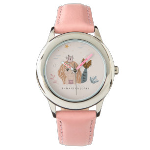 Cute Little Blush Zee Mermaid Waterverf Girl Horloge