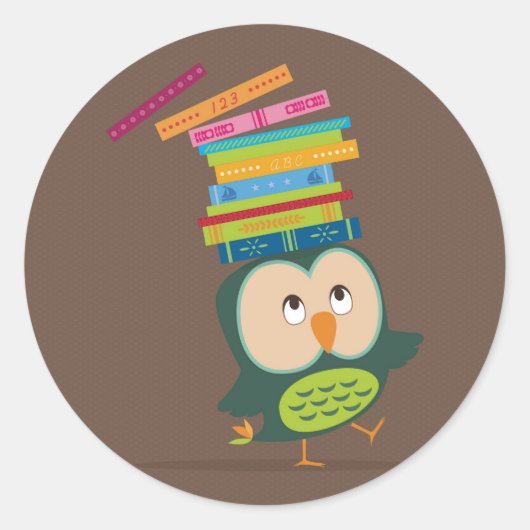 Cute little book owl ronde sticker (Voorkant)