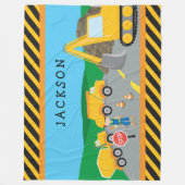 Cute Little Boy Construction Vehicle Monogrammed Fleece Deken (Voorkant)