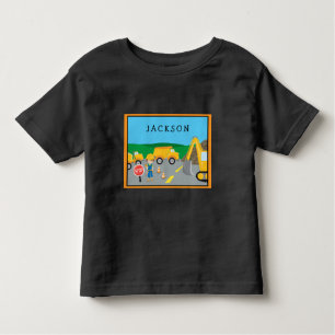 Cute Little Boy Construction Vehicle Monogrammed Kinder Shirts