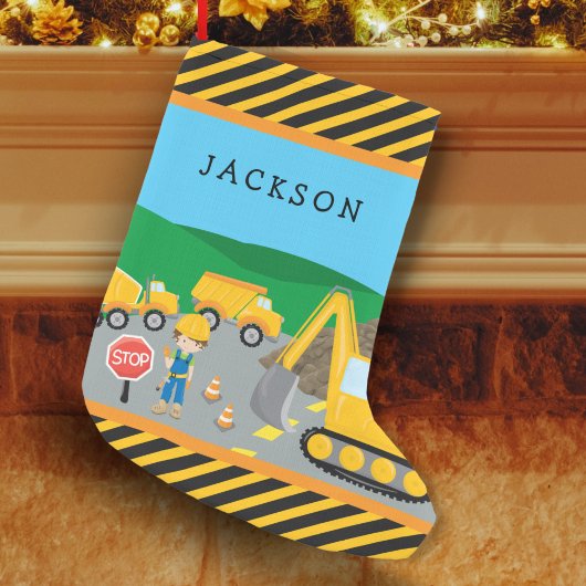 Cute Little Boy Construction Vehicle Monogrammed Kleine Kerstsok