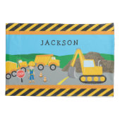 Cute Little Boy Construction Vehicle Monogrammed Kussensloop (Achterkant)