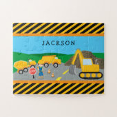 Cute Little Boy Construction Vehicle Monogrammed Legpuzzel (Horizontaal)