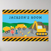 Cute Little Boy Construction Vehicle Monogrammed Poster (Voorkant)