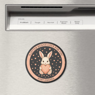 Cute Little Bunny Love with Heart on Dark Charcoal Magneet