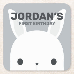 Cute Little Bunny Rabbit Birthday Vierkante Kartonnen Onderzetter
