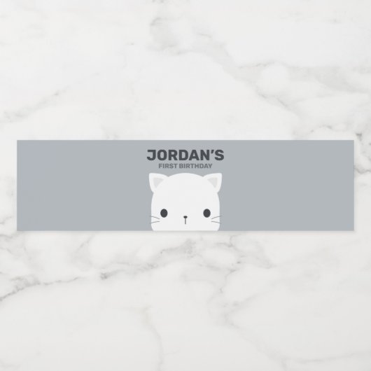 Cute Little Cat Birthday Waterfles Etiket (Enkel label)