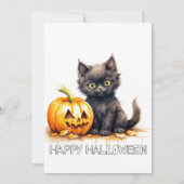 Cute Little Cat Happy Halloween Party Invitations (Dos)