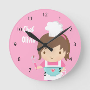 Cute Little Chef Bakster Meisjes Kamer Decor Ronde Klok