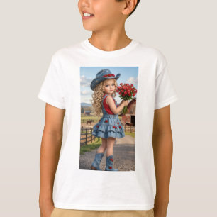 Cute Little Cowgirl met Rode Rozen Kids T-Shirt