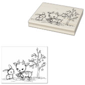 Cute Little Deer en Bunny Illustrated Art Rubberstempel (Gestempeld)