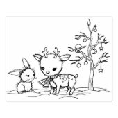 Cute Little Deer en Bunny Illustrated Art Rubberstempel (Afrduk)