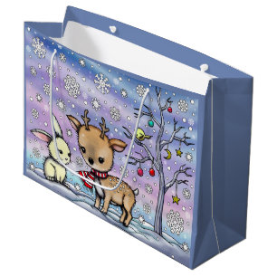 Cute Little Deer en Konijn Geïllustreerde Kunst Groot Cadeauzakje