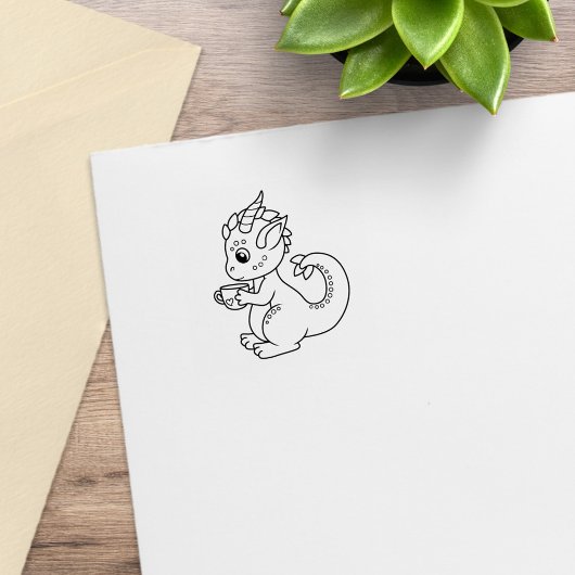 Cute Little Dragon Holding een Cup 2 Rubberstempel