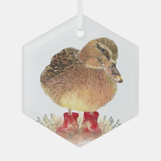 Cute Little Duck Ducky Red Rubber Boots Fun Glas Ornament (Voorkant)