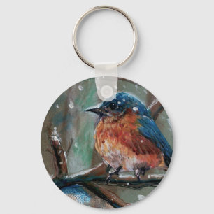 Cute Little Eastern Blue Bird Painting Winter Sleutelhanger