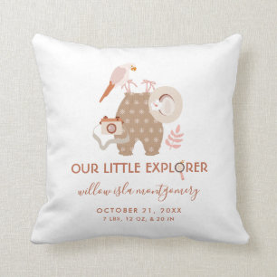 Cute Little Explorer Boho Birth Information Baby Kussen