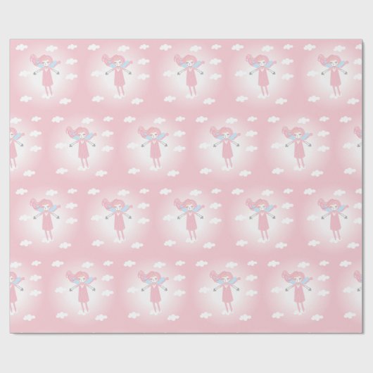 Cute little fairy in pink sky cadeaupapier (Vlak)