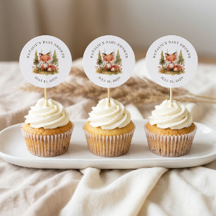 Cute Little Fox Baby Shower Favor Topper vertaling Ronde Sticker