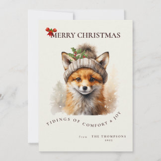 Cute Little Fox Christmas Greetings Card Kaart