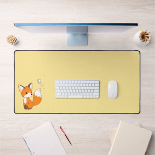 Cute Little Fox die Butterfly op Yellow bezoekt Bureaumat