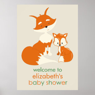 Cute Little Fox en mama Baby shower Poster
