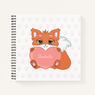 Cute Little Fox Holding een Heart Notitieboek
