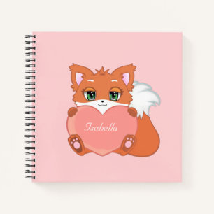 Cute Little Fox Holding een Heart Notitieboek