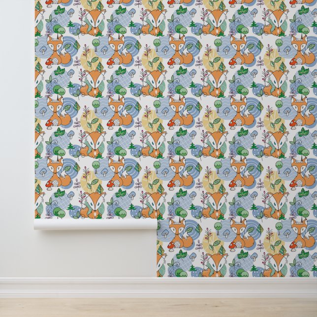 Cute Little Fox Pattern Behang (Applicatie)