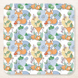 Cute Little Fox Pattern Vierkante Kartonnen Onderzetter