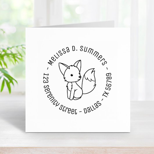 Cute Little Fox Round Address 4 Rubberstempel