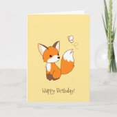 Cute Little Fox Watching Butterfly Birthday Kaart (Voorkant)