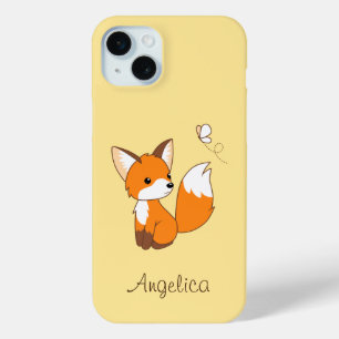 Cute Little Fox Watching Butterfly iPhone 15 Mini Hoesje