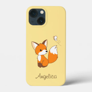 Cute Little Fox Watching Butterfly iPhone 13 Mini Hoesje