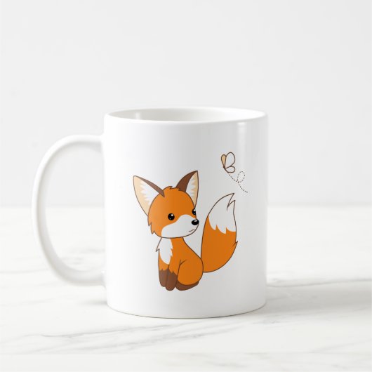 Cute Little Fox Watching Butterfly Coffee Mok (Links)