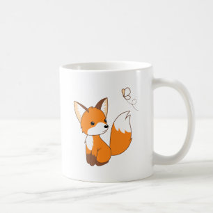 Cute Little Fox Watching Butterfly Coffee Mok