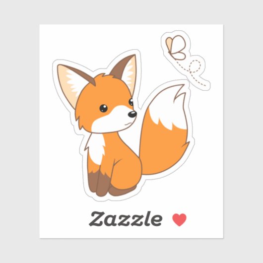 Cute Little Fox Watching Butterfly EP Sticker (Vel)
