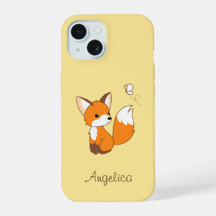 Cute Little Fox Watching Butterfly iPhone 15 Hoesje