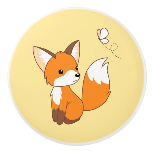 Cute Little Fox Watching Butterfly Keramische Knop (Voorkant)