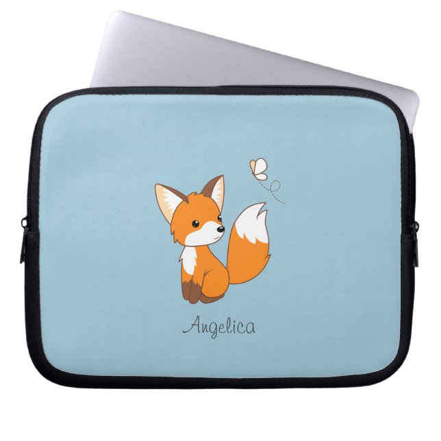 Cute Little Fox Watching Butterfly Laptop Sleeve (Voorkant)
