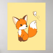 Cute Little Fox Watching Butterfly Poster (Voorkant)